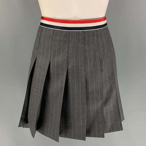 THOM BROWNE Gray Charcoal Wool Pleated Flannel Mini Skirt - Picture 1 of 7